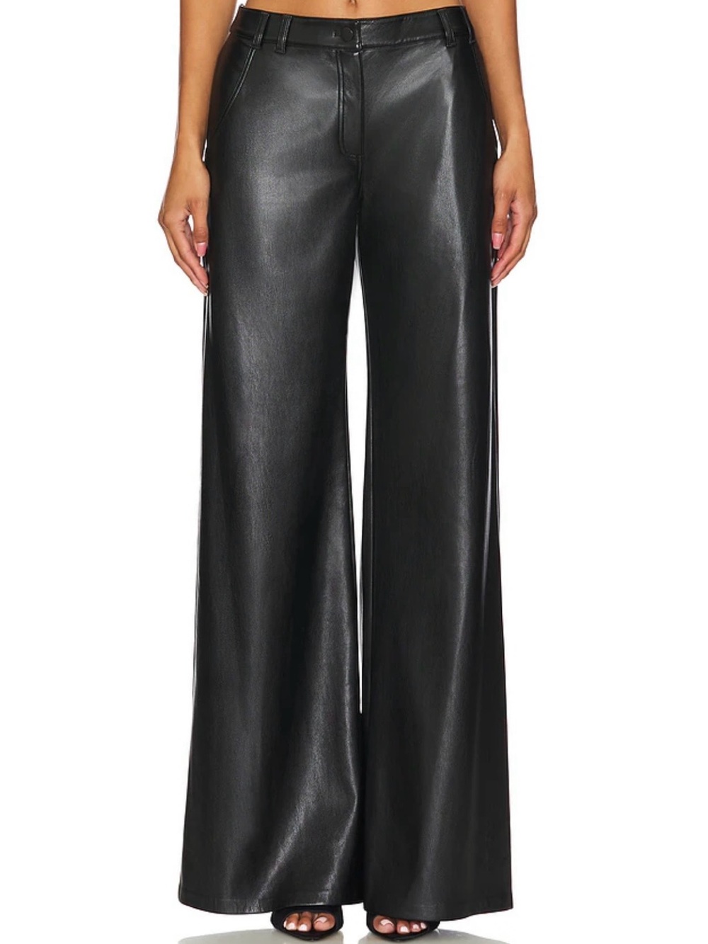Amanda Uprichard Size M Lennon Faux Leather Wide Leg Trousers Black Pleather